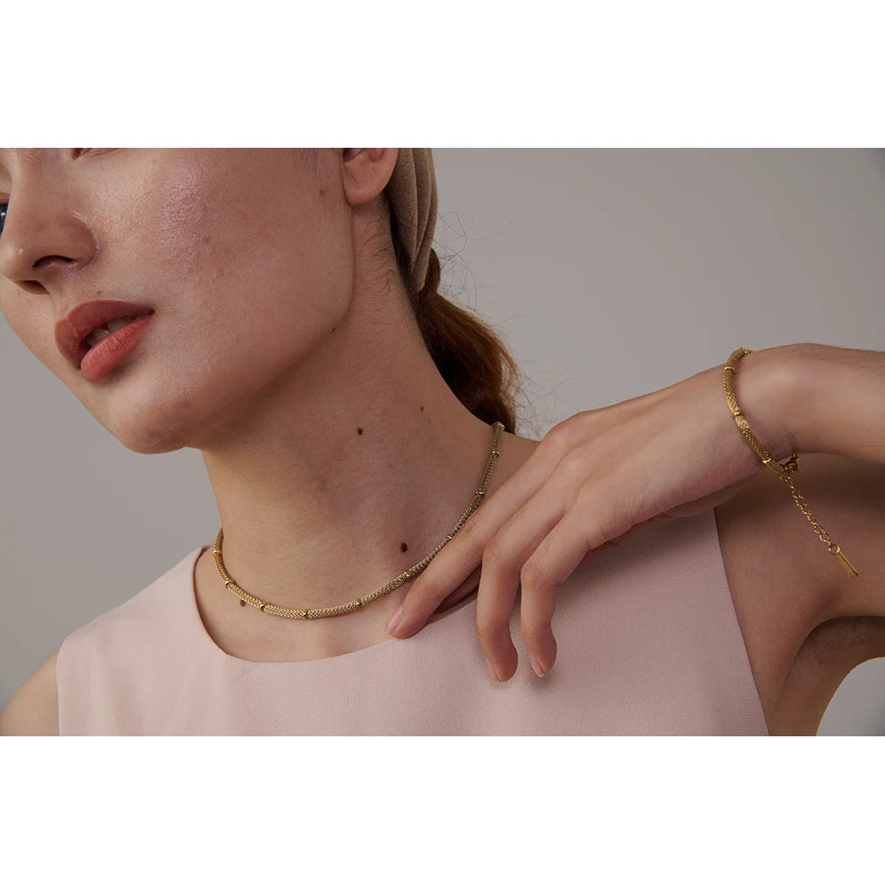Stainless Steel Chain Jewelry Set Statement Golden Metal 18 K PVD Plated Necklace Bracelet Set Waterproof Bijoux Femme