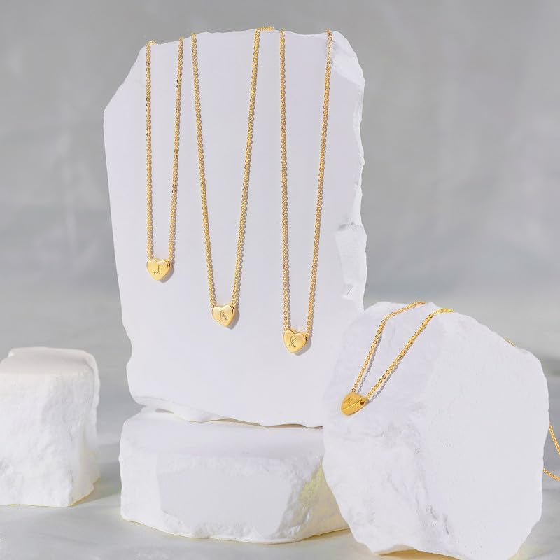 Collana Con Iniziale Donna Oro - 14K Placcato Oro Iniziale A-Z Collana Cuore Con Lettera, Personalizzato Gioielli Donna Regalo per Lei Ragazza Fidanzata Mamma Amica Compleanno