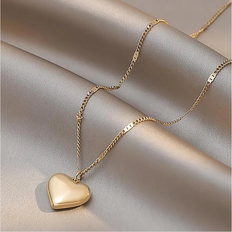 High Quality Stainless Steel Necklace for Women Gold Color Heart Shape Pendant Necklace Party Holiday Chain Jewelry