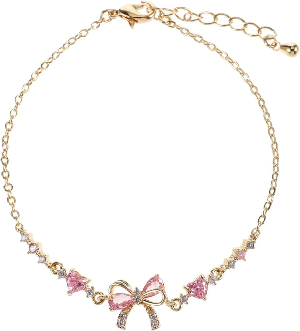 Bracciale Fiocco Di Zircone Amicizia, Braccialetto Con Fiocco, Elegante Bracciale Da Donna, Elegante Cuore E Fiocco Bracciali Catena a Mano Regolabile, Donna Catena Da Polso Moda