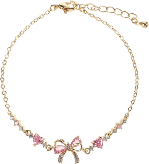 Bracciale Fiocco Di Zircone Amicizia, Braccialetto Con Fiocco, Elegante Bracciale Da Donna, Elegante Cuore E Fiocco Bracciali Catena a Mano Regolabile, Donna Catena Da Polso Moda