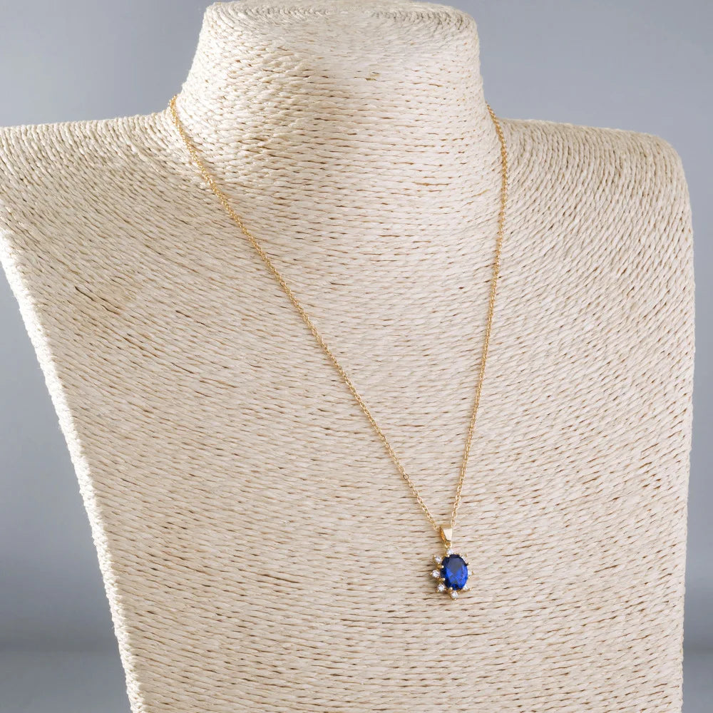 Simple Fresh Blue Red Crystal Stone Sun Flower Pendant Necklace for Women Female Fashion Clavicle Chain Jewelry Girl Party Gift