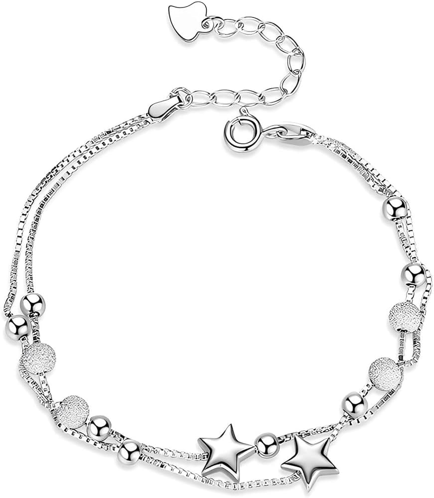 2 in 1 Bracciale Donna Argento, Catena Stella, Bracciali Amicizia, Gioielli, Regolabile, Regalo Donna Compleanno.