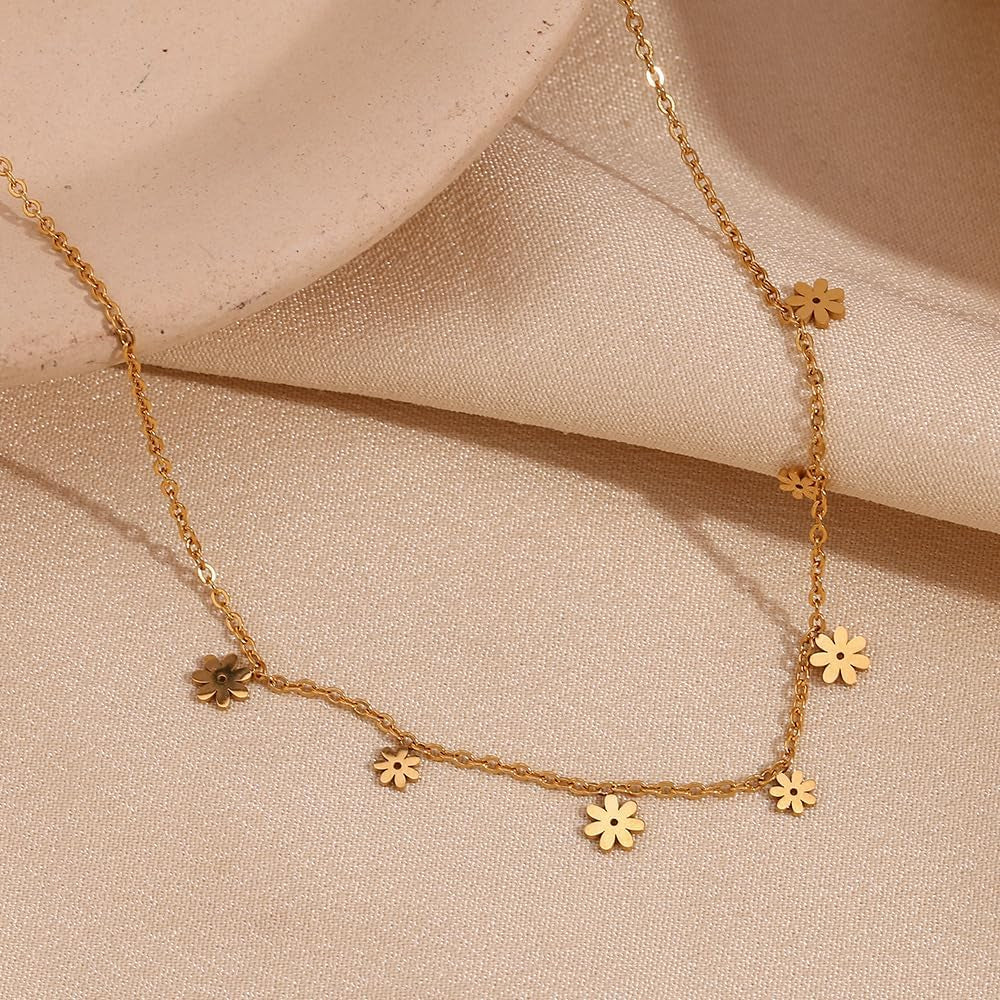 Simpatica Collana Girocollo Con Fiori a Margherita per Donne E Ragazze Fiori in Acciaio Inossidabile Collane a Catena Regolabili Gioielli Minimalisti Regali per La Festa Della Mamma