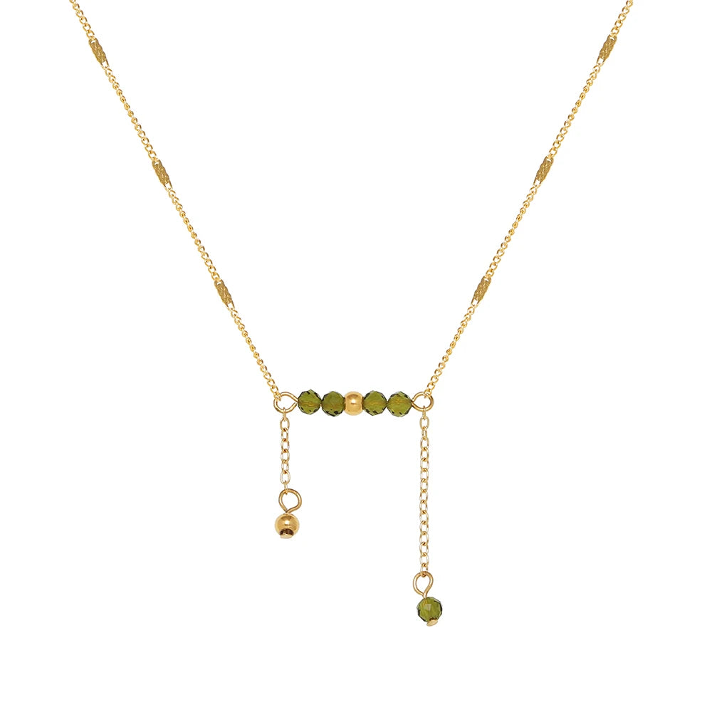 Stainless Steel Plated 18K Gold Olive Green Beads Tassel Pendant Necklace Women Fashion Personality Party Jewelry