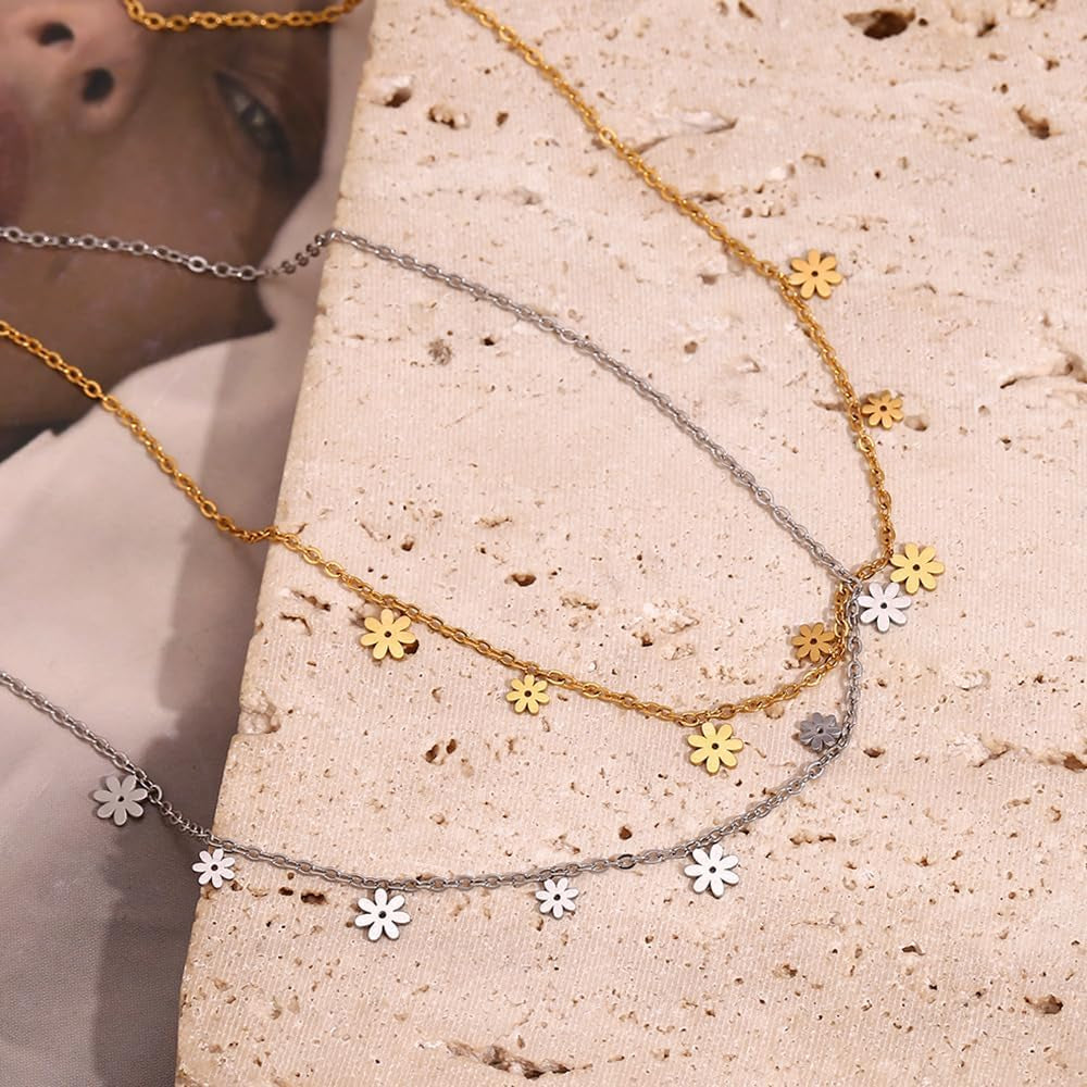 Simpatica Collana Girocollo Con Fiori a Margherita per Donne E Ragazze Fiori in Acciaio Inossidabile Collane a Catena Regolabili Gioielli Minimalisti Regali per La Festa Della Mamma