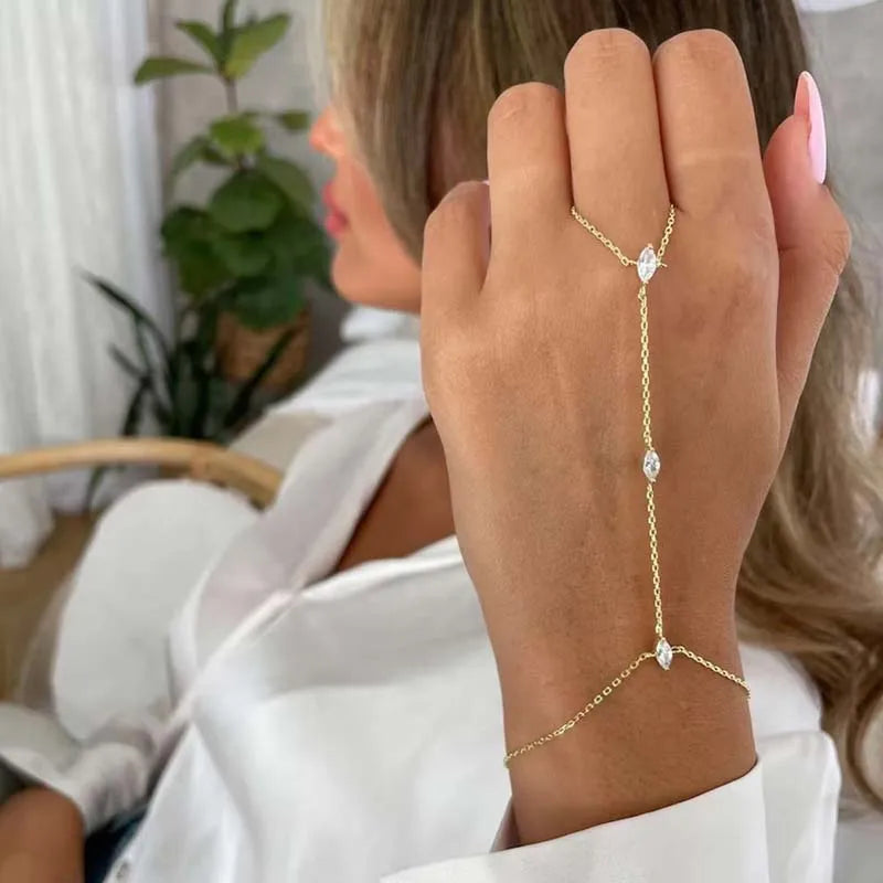 Bohemia Shiny Rhombus Crystal Bracelet for Women Simple Thin Chain Finger Bracelet Jewelry Accessories Gift 2025 New