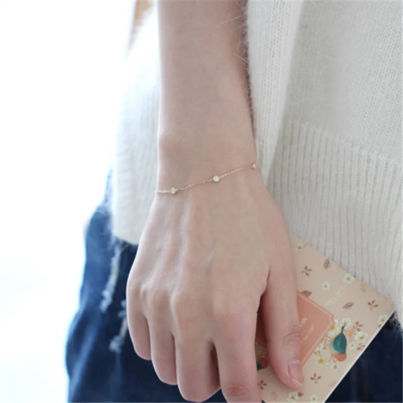 925 Sterling Silver 14K Gold Plated Bracelet INS Zircon Disc Light Luxury Bracelet for Women Jewelry