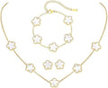 Collana Quadrifoglio Parure Gioieili Fortunato Quattro Foglie Placcato Orecchini Bracciali 18K Oro Acciaio Inossidabile Con Fiore per Donna Ragazze