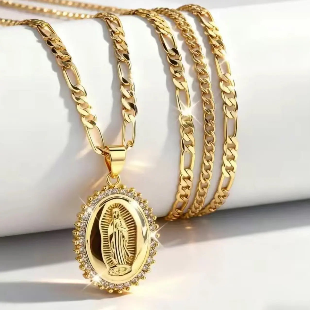 14K Gold Plated Virgin Mary Necklace - Virgen De Guadalupe Mother Mary Our Lady of Guadalupe Pendant Amulet for Women Jewelry Gift 22 Inches
