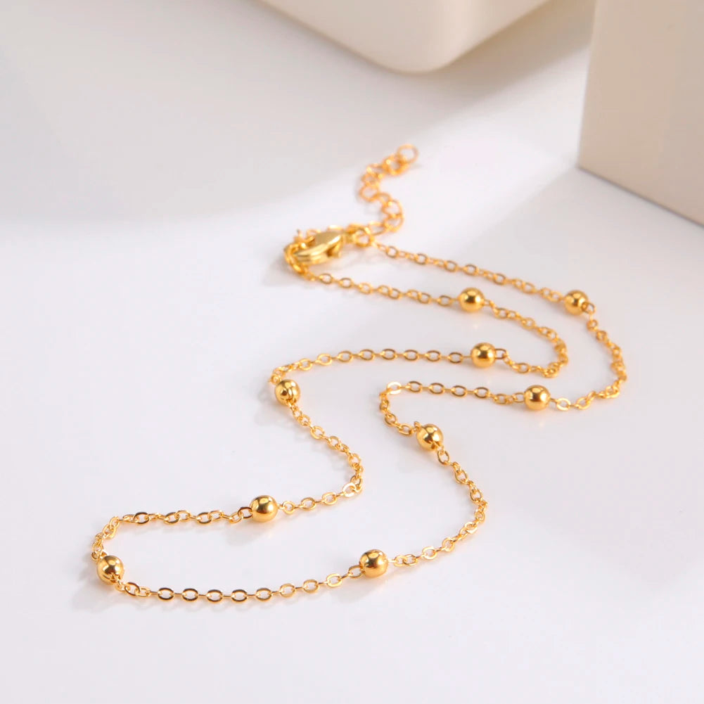 Gold Silver Simple Beads Chain Choker Women'S Fashion Necklaces Collier Collar for Girls