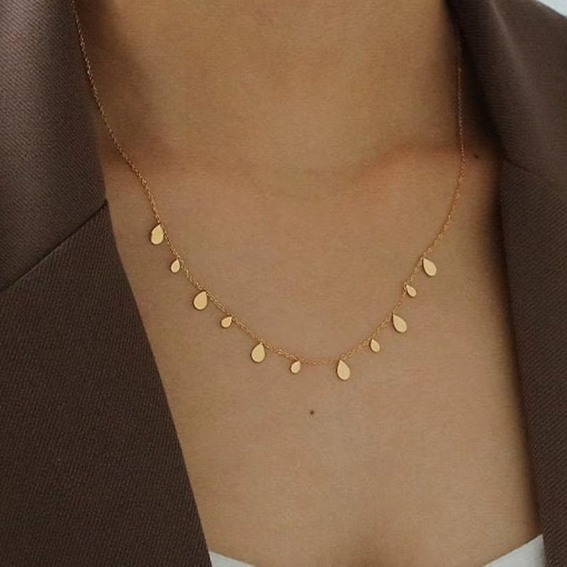 Teardrop Charm Necklace, Stainless Steel Dangling Necklace , Minimalist Simple Chain Necklace