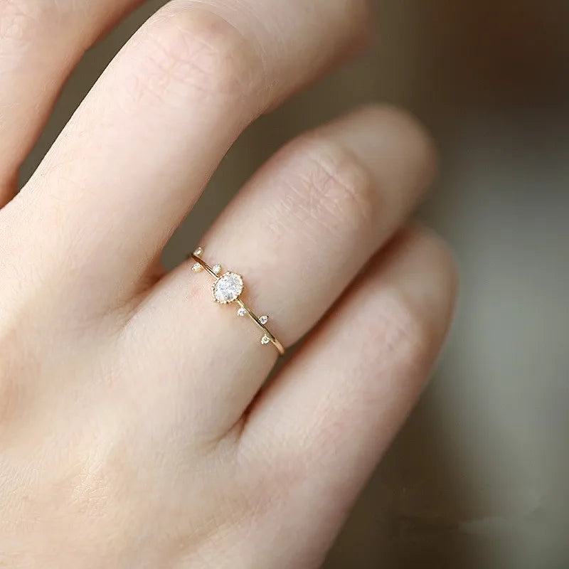 Korea Exquisite Inlaid Zircon Twigs Small Leaves Ring 925 Sterling Silver 14K Gold Plated Ring for Women Jewelry Gift