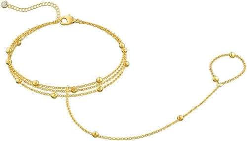 Bracciale Donna Oro Catena Con Anello Bracciale a Mano Elegante Braccialetto Alla Moda per Donna Gioielli Di Lusso per Occasioni Speciali (Acciaio)