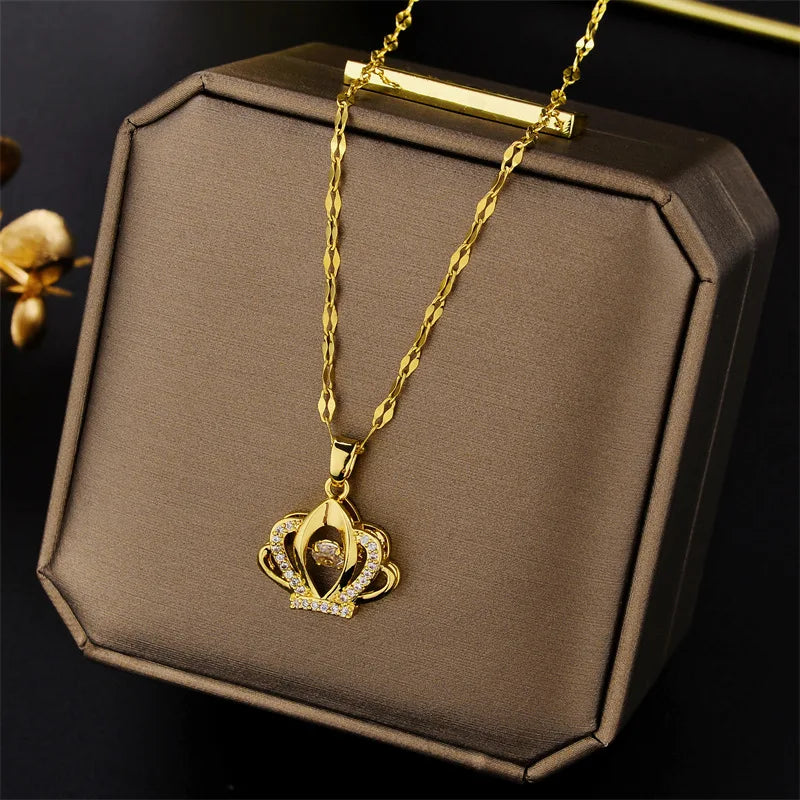 New in Light Luxury Zircon Crystal Stainless Steel Necklaces for Women Korean Fashion Sweet Sexy Female Clavicle Chain Jewelry