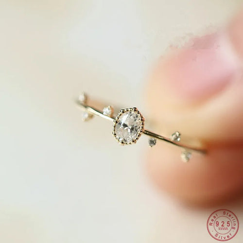 Korea Exquisite Inlaid Zircon Twigs Small Leaves Ring 925 Sterling Silver 14K Gold Plated Ring for Women Jewelry Gift