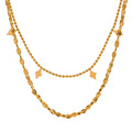 Stylish Layered Chain Stainless Steel Necklace 18K Gold Plated Texture Waterproof Trendy Korean Thin Chain Jewelry Women