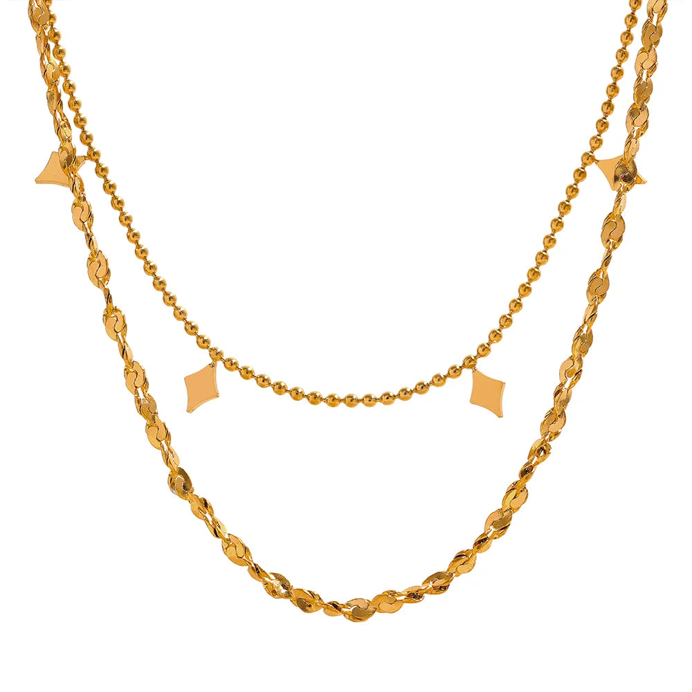 Stylish Layered Chain Stainless Steel Necklace 18K Gold Plated Texture Waterproof Trendy Korean Thin Chain Jewelry Women