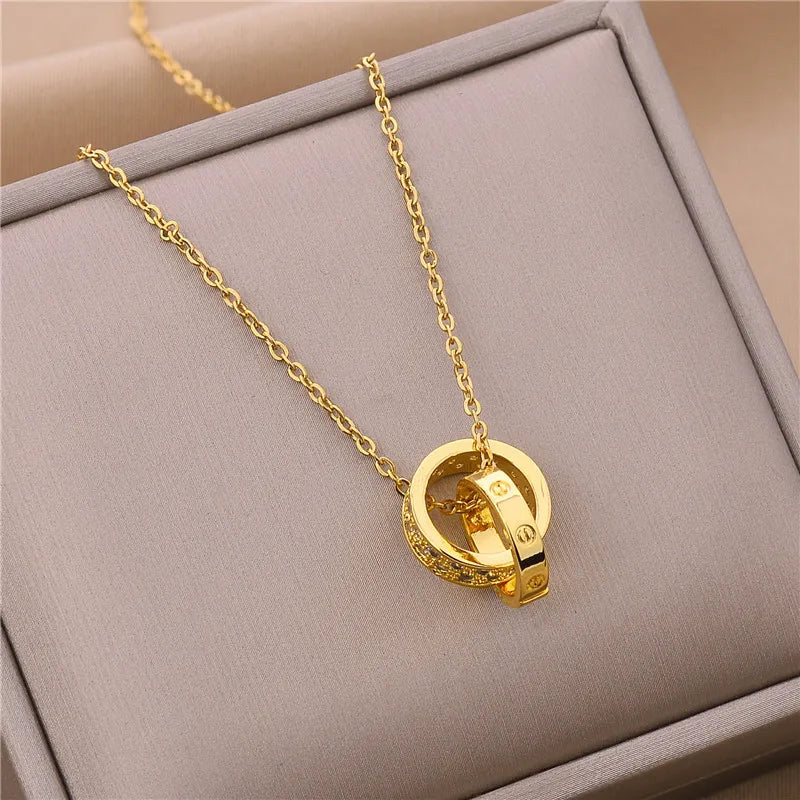 New in Light Luxury Zircon Crystal Stainless Steel Necklaces for Women Korean Fashion Sweet Sexy Female Clavicle Chain Jewelry