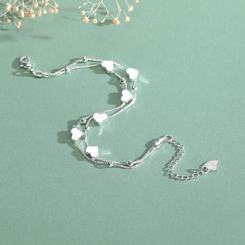 Bracciale Da Donna in Argento 925, Con Cuore, Regolabile, Idea Regalo per Donne E Ragazze (Argento)