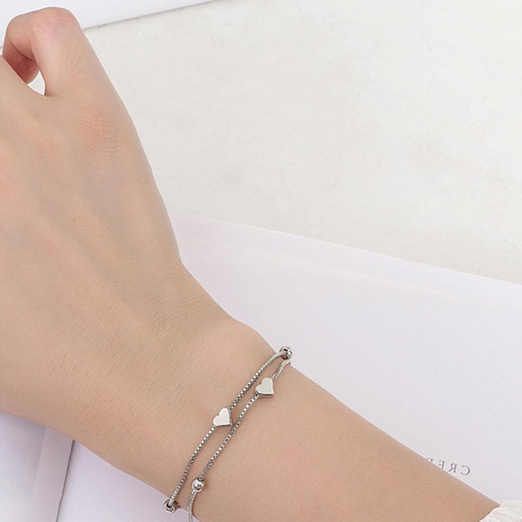 Bracciale Da Donna in Argento 925, Con Cuore, Regolabile, Idea Regalo per Donne E Ragazze (Argento)