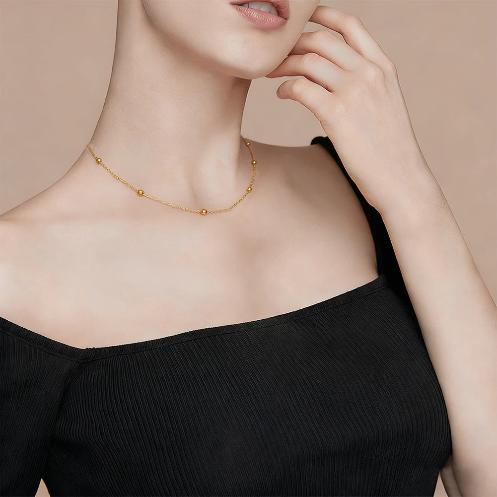 Gold Silver Simple Beads Chain Choker Women'S Fashion Necklaces Collier Collar for Girls