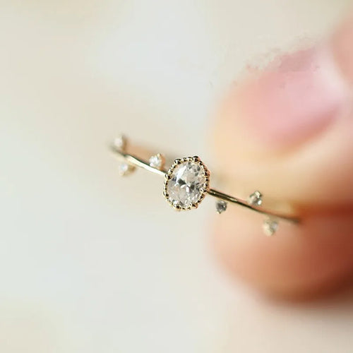 Korea Exquisite Inlaid Zircon Twigs Small Leaves Ring 925 Sterling Silver 14K Gold Plated Ring for Women Jewelry Gift