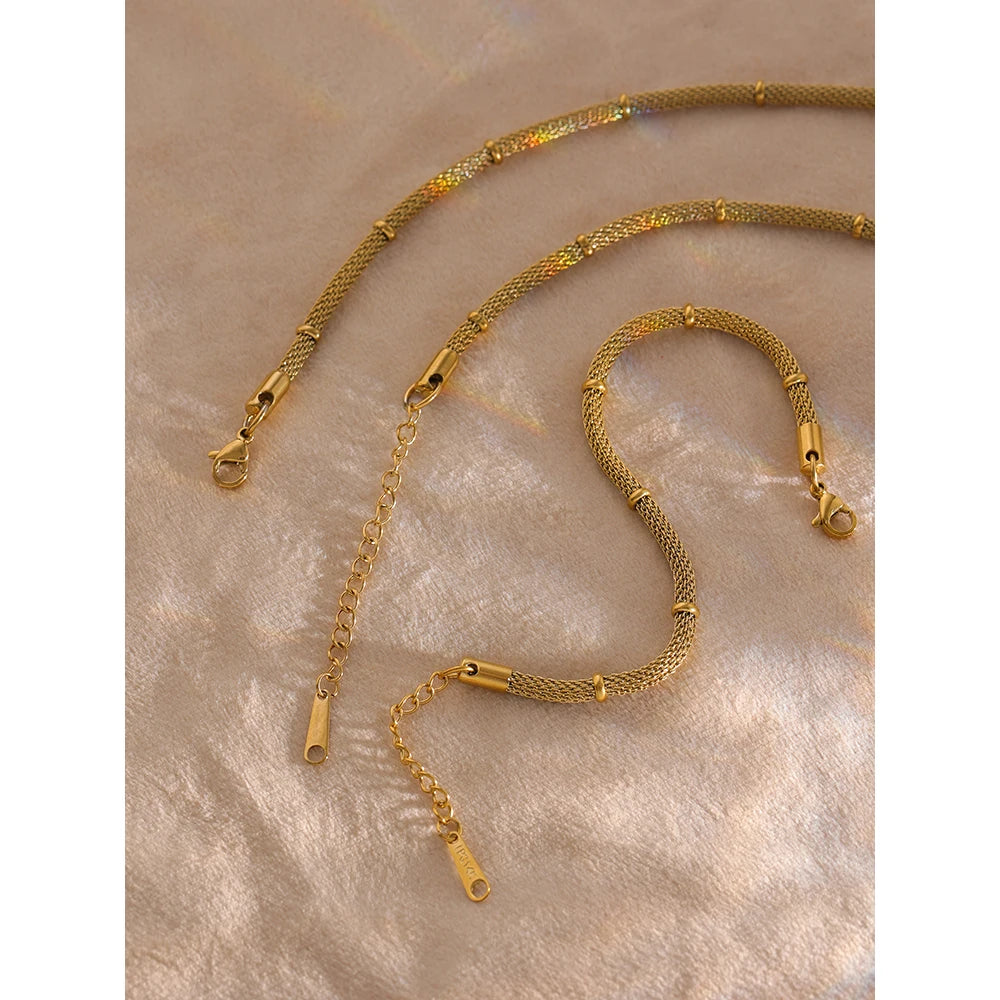 Stainless Steel Chain Jewelry Set Statement Golden Metal 18 K PVD Plated Necklace Bracelet Set Waterproof Bijoux Femme