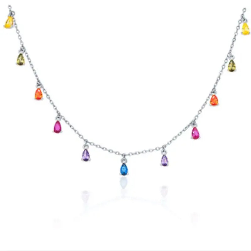 925 Sterling Silver Collar Luxury Bling Rainbow Zircon Pendant Necklace for Woman Birthday Valentine'S Day Party Gift Collares