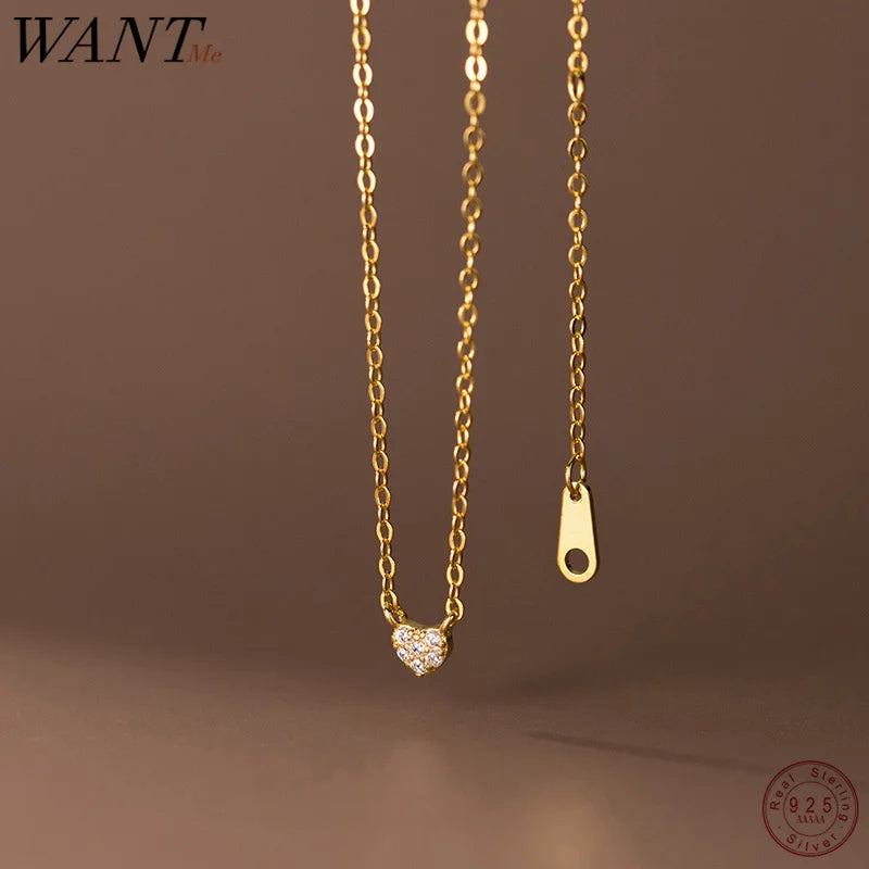 925 Sterling Silver Mini Love Heart Zircon Small Pendant Charm Necklace for Women Teen Clavicle Simple Party Jewelry Gift