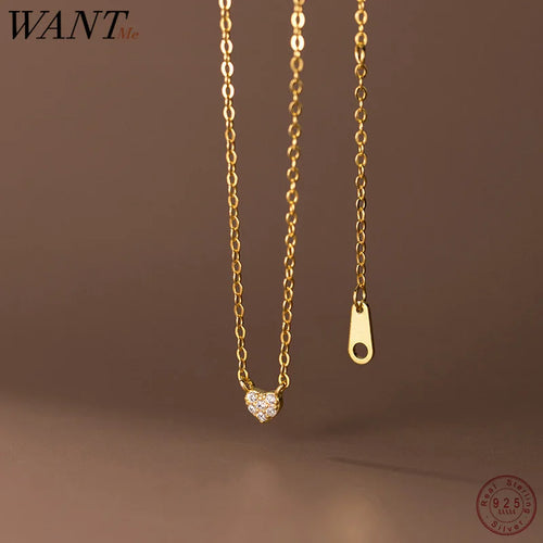 925 Sterling Silver Mini Love Heart Zircon Small Pendant Charm Necklace for Women Teen Clavicle Simple Party Jewelry Gift