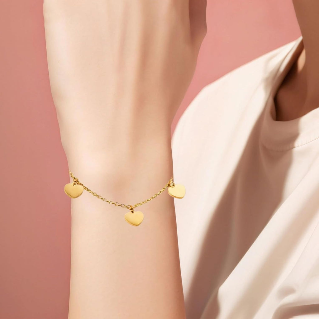 Parure Gioielli per Donna, Collana Oro Donna Strati in Acciaio Inox, Set Di Oro Regolabile Collana Bracciale E Orecchini Ciondolo a Forma Di Cuore, Impermeabile E Rispettoso Della Pelle