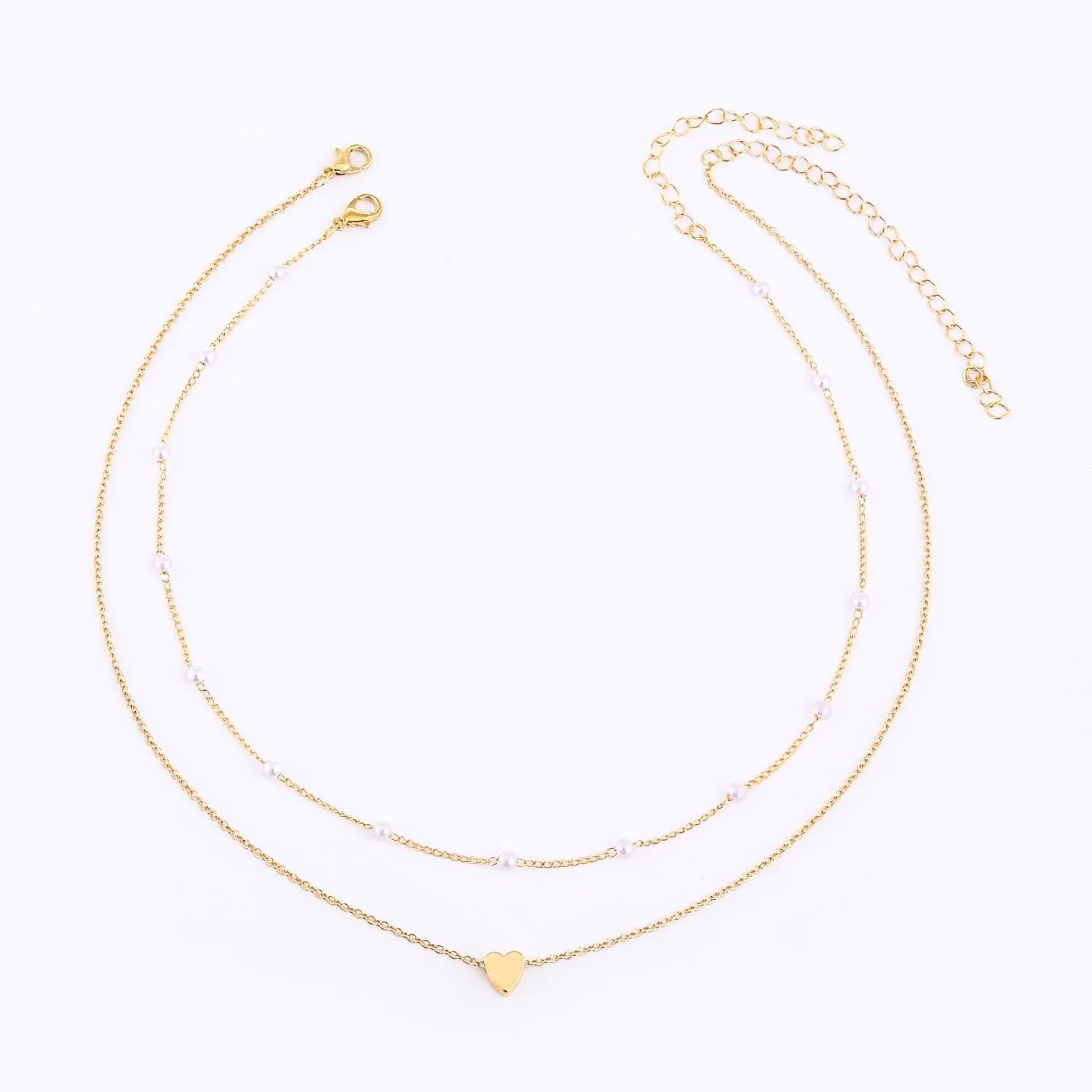 Simple Pearl Choker Necklaces for Women Fashion Double Layer Chain Small Love Heart Pendant Necklace Jewelry Gift Wholesale