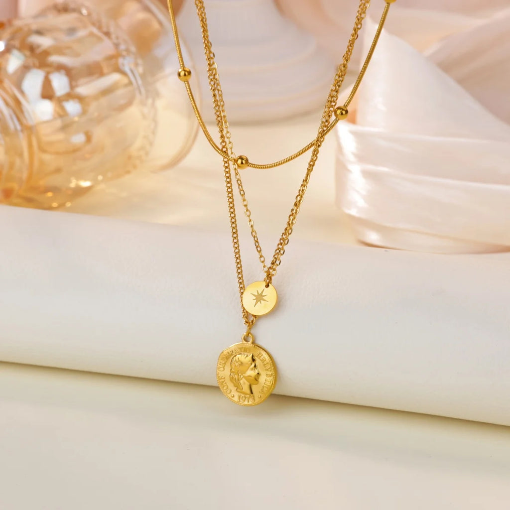 Stainless Steel Cross Star Moon Pendant Multilayer Chain Choker Necklace for Women Trendy Wedding Party Jewerly Accessories