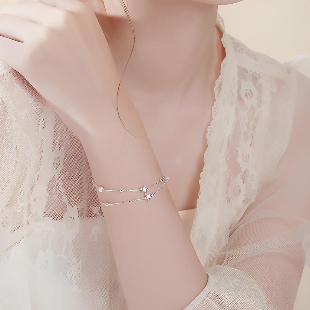 2 in 1 Bracciale Donna Argento, Catena Stella, Bracciali Amicizia, Gioielli, Regolabile, Regalo Donna Compleanno.