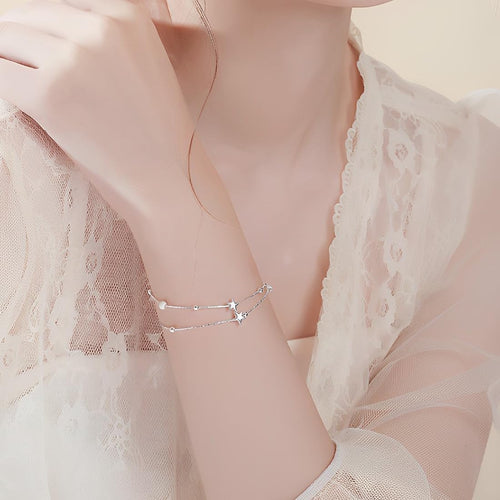2 in 1 Bracciale Donna Argento, Catena Stella, Bracciali Amicizia, Gioielli, Regolabile, Regalo Donna Compleanno.