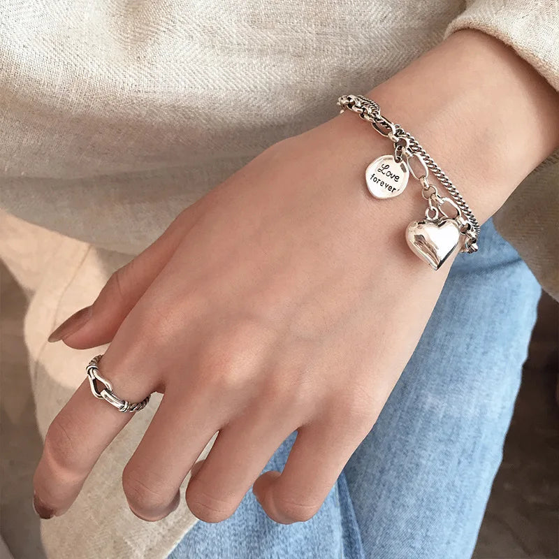 Bohemia Silver Color Heart Beads Bracelets for Women Fashion Multilayer Chain Bracelets Set Charm Bracelet Bangles Jewelry Punk