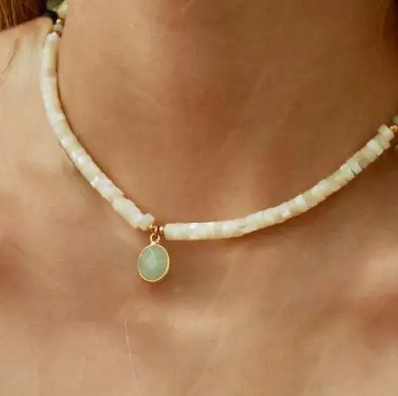 Creative Design Natural Stone Necklace Short Necklace Retro Ethnic Pink Green Black Red Natural Stone Pendant Women Jewelry