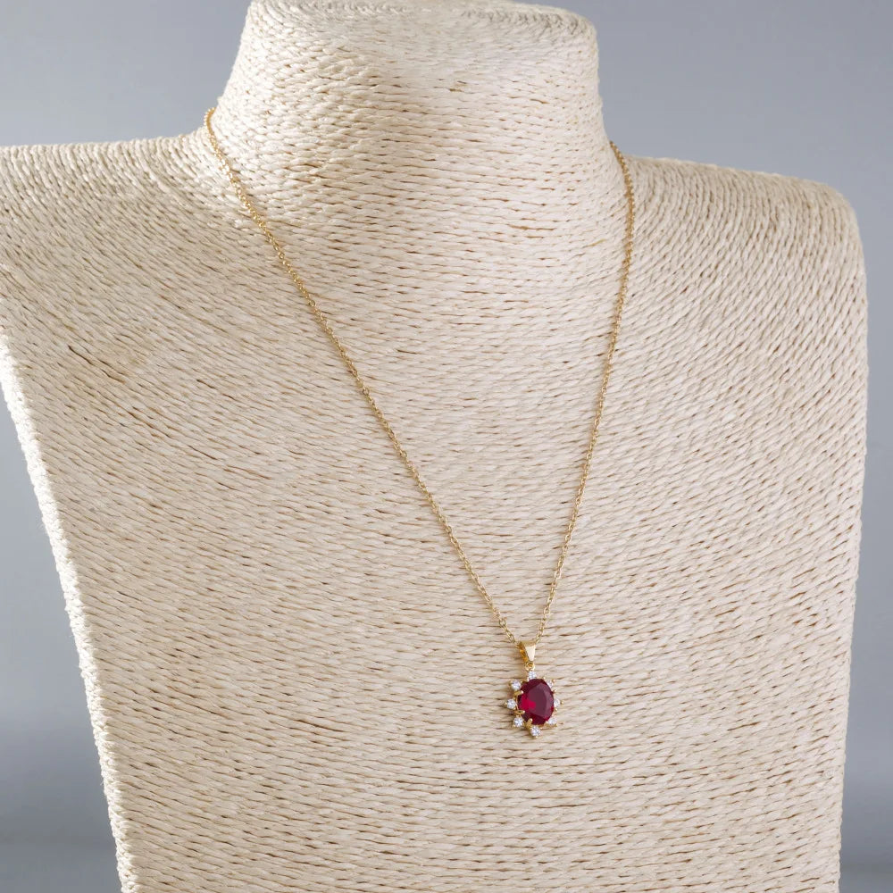 Simple Fresh Blue Red Crystal Stone Sun Flower Pendant Necklace for Women Female Fashion Clavicle Chain Jewelry Girl Party Gift