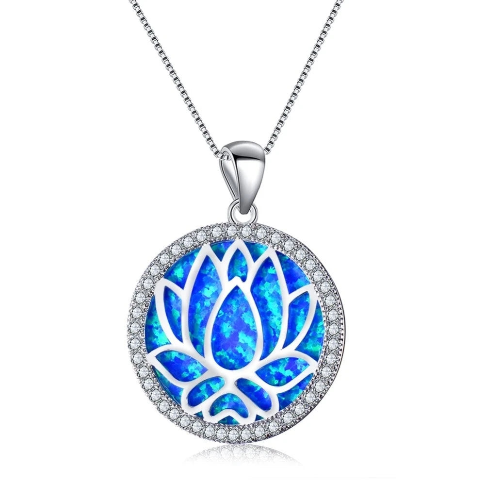 Fashion Big Water Drop White Opal Pendant Necklace for Women Luxury Rose Gold Color Crystal Flower Necklace Jewelry Dropshipping