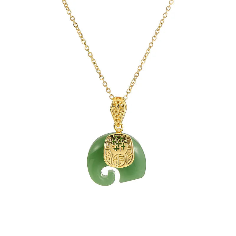 Stainless Steel 2 Color Jade Elephant Pendant Necklace for Women Chain 2021 Trend Blessing Ethnic Gift Fashion Jewelry