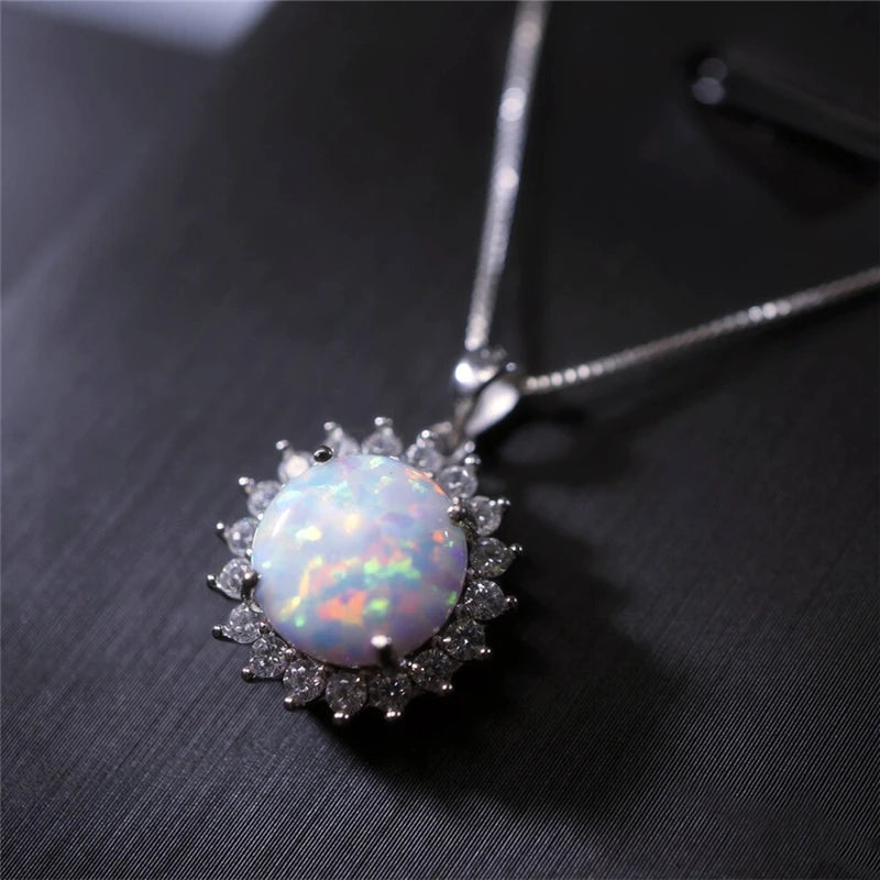 Fashion Big Water Drop White Opal Pendant Necklace for Women Luxury Rose Gold Color Crystal Flower Necklace Jewelry Dropshipping