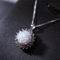 Fashion Big Water Drop White Opal Pendant Necklace for Women Luxury Rose Gold Color Crystal Flower Necklace Jewelry Dropshipping