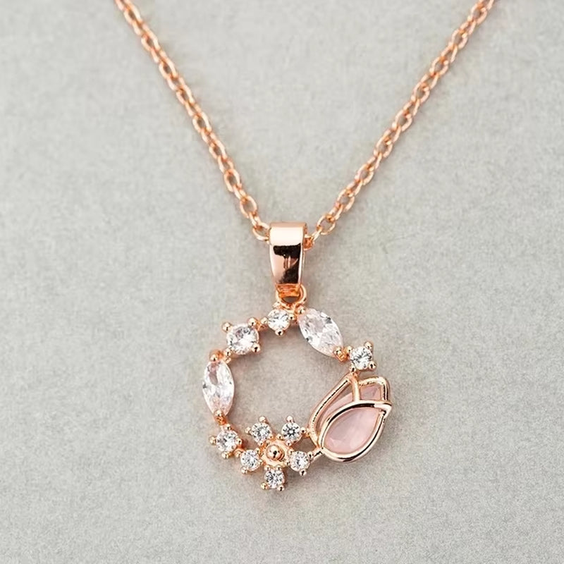 Romantic Shell Flower Pendant Necklace for Women Charm Zircon Clavicle Chain Statement Necklace Aestheitc Choker Jewelry Bijoux