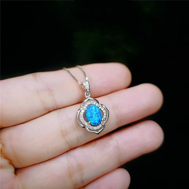 Fashion Big Water Drop White Opal Pendant Necklace for Women Luxury Rose Gold Color Crystal Flower Necklace Jewelry Dropshipping